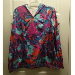 Reel Legends Womens Size 1X Freeline Multicolor Hooded Thumbholes Activewear Top